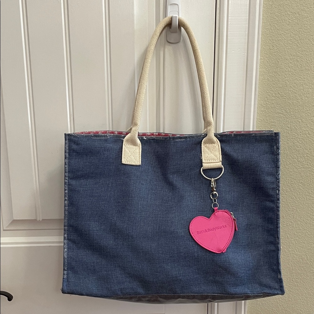 Bath & Body Works Blue Denim Tote with Pink Heart Charm
